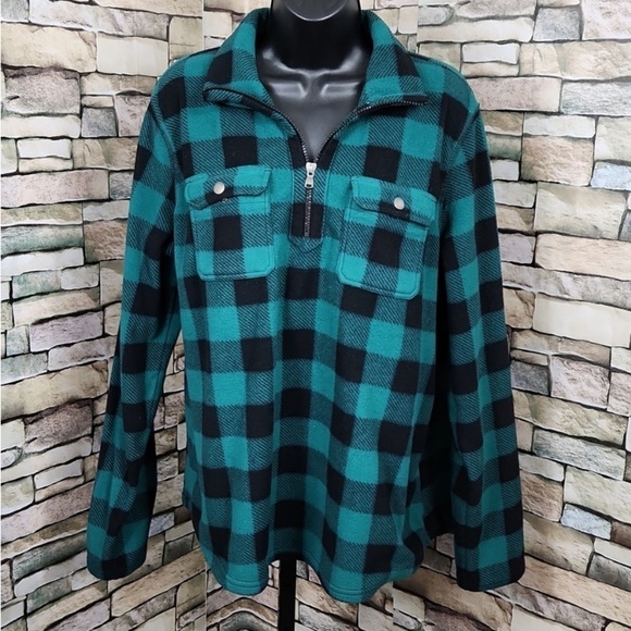 Chaps Women’s Green/Black Buffalo Plaid Fleece Quarter Zip-up. Size: Medium. - Picture 8 of 16